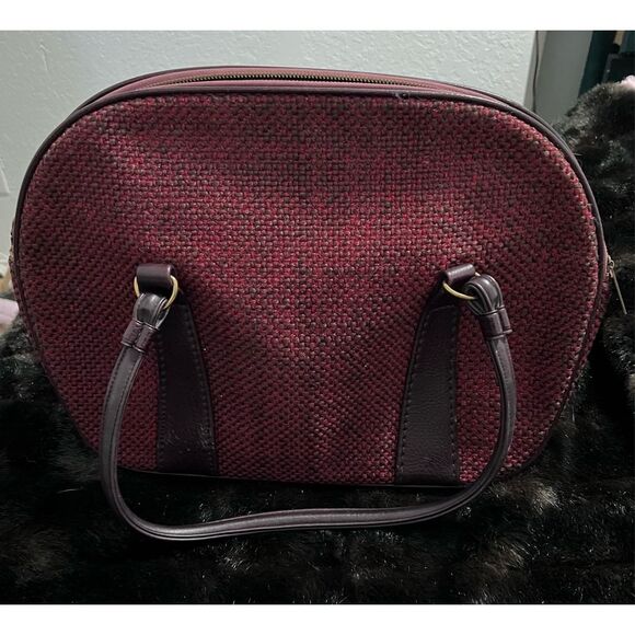 Vintage Tweed Handbag Bowler Handle Purse red bag - Picture 1 of 4
